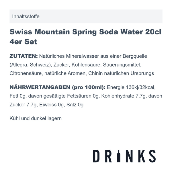 Swiss Mountain Spring Soda Water 20cl Pack de 4