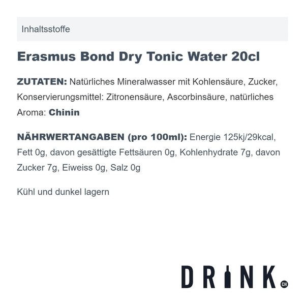 Erasmus Bond Dry Tonic Water 20cl Pack de 4