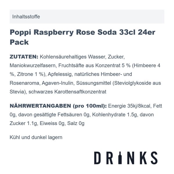 Poppi Raspberry Rose Soda 33cl 24er Pack