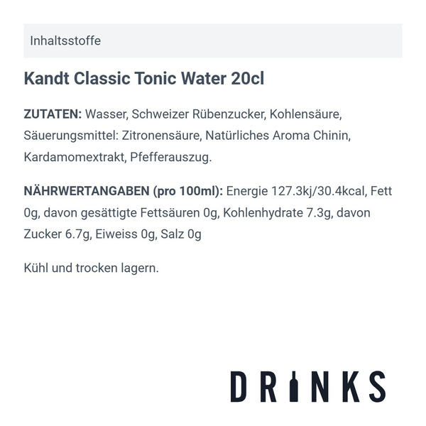 Kandt Classic Tonic Water 20cl 4er Pack