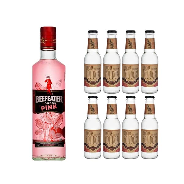 Beefeater Pink Gin 70cl avec 8x Doctor Polidori's Dry Tonic Water