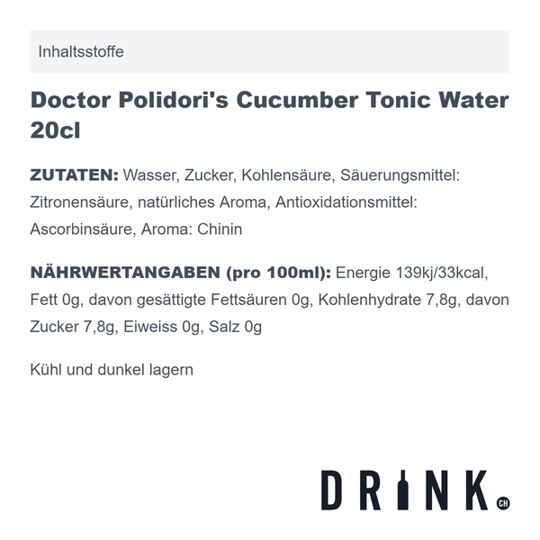 Doctor Polidori's Cucumber Tonic Water 20cl Pack de 4