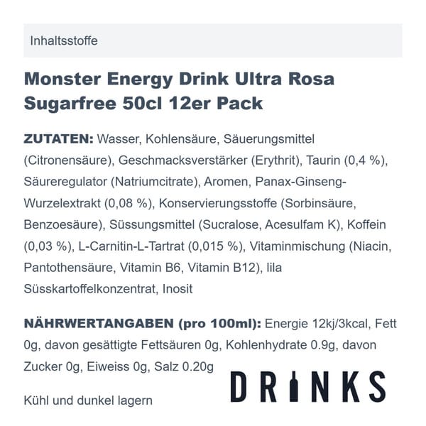 Monster Energy Drink Ultra Rosa Sugarfree 50cl 12er Pack