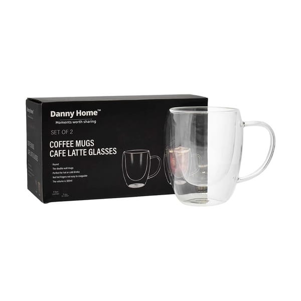 Danny Home Doppelwandiges Latte Macchiato Glas 30cl mit Henkel 2er-Set