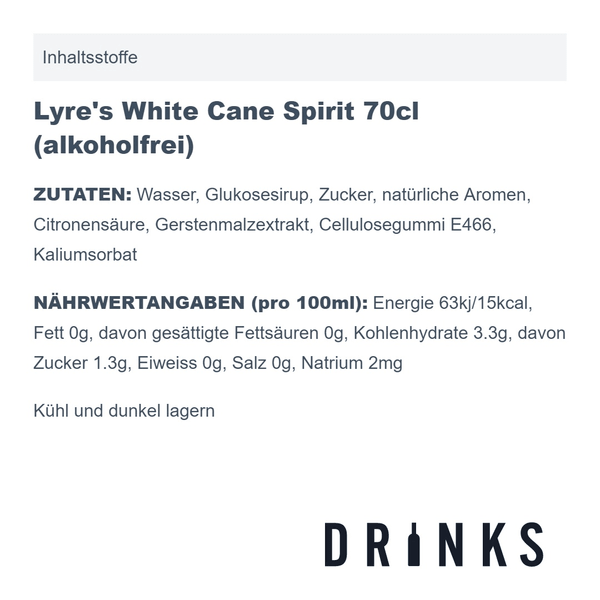 Lyre's White Cane Spirit 70cl (sans alcool)