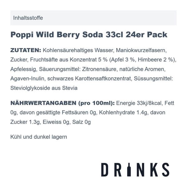 Poppi Wild Berry Soda 33cl Pack de 24
