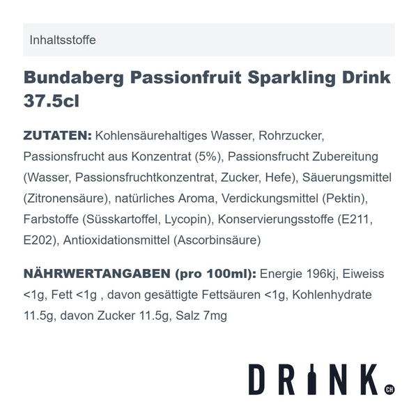 Bundaberg Passionfruit Sparkling Drink 37.5cl, Pack de 4