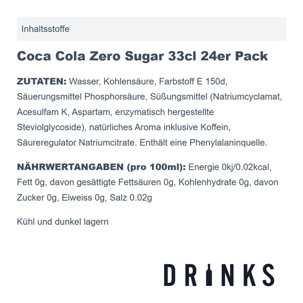 Coca Cola Zero Sugar 33cl 24er Pack