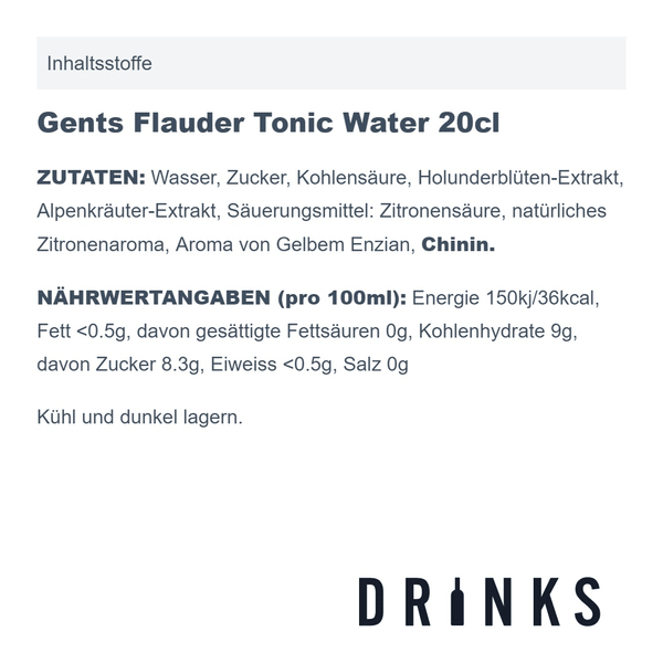 Flauder Gents Swiss Elderflower Tonic Water 20cl, 4er-Pack