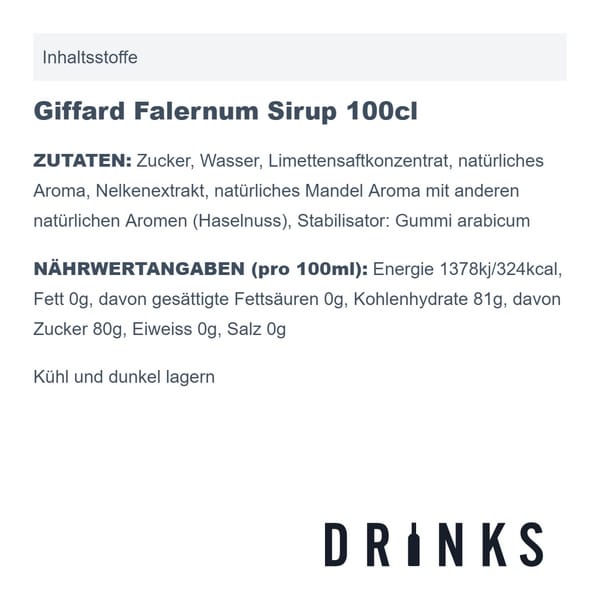 Giffard Falernum Sirup Cl Drinks De