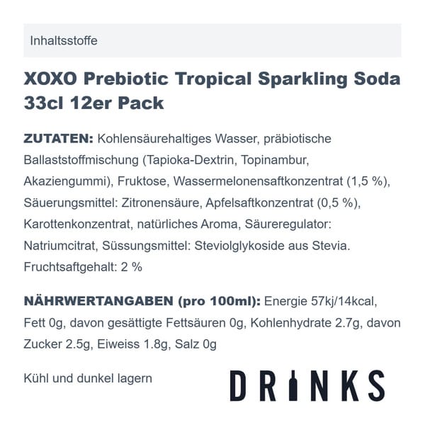 XOXO Prebiotic Tropical Sparkling Soda 33cl 12er Pack