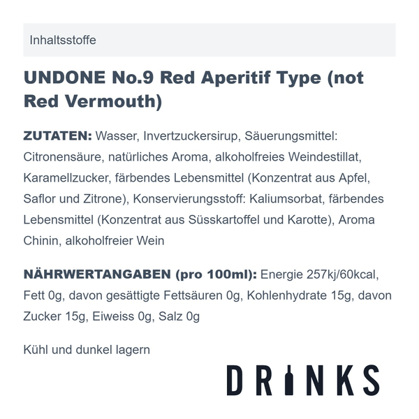UNDONE No.9 Red Aperitif Type alkoholfrei (not Red Vermouth) 70cl