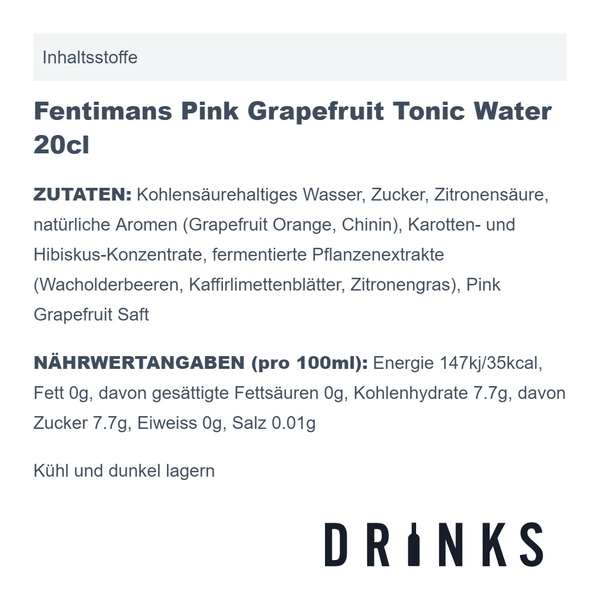 Fentimans Pink Grapefruit Tonic Water 20cl 4er Pack