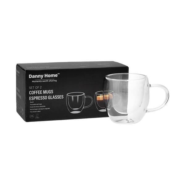 Danny Home Verre à espresso à double paroi 8cl avec anse, pack de 2