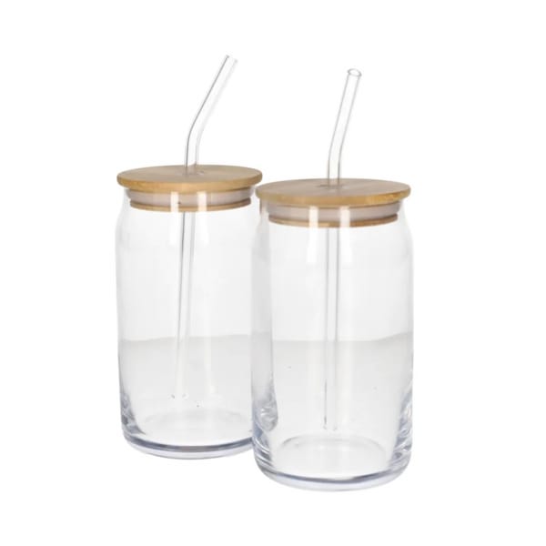 Danny Home Verre à boire 2x50cl Set avec couvercle en bambou et paille en verre