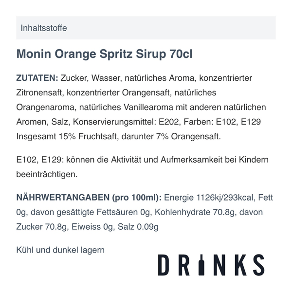 Monin Orange Spritz Sirup 70cl