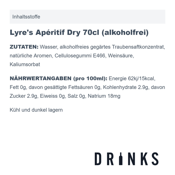 Lyre's Apéritif Dry 70cl (alkoholfrei)