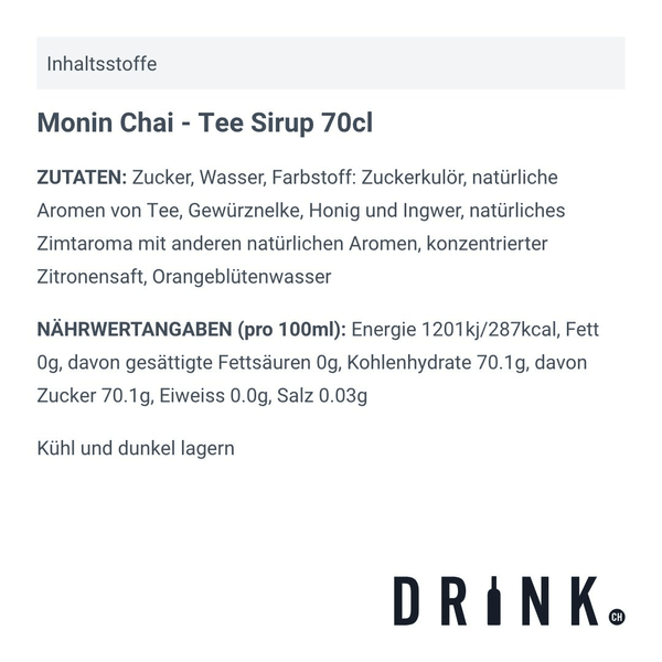 Monin Sirop Thé Chai PET, 100cl