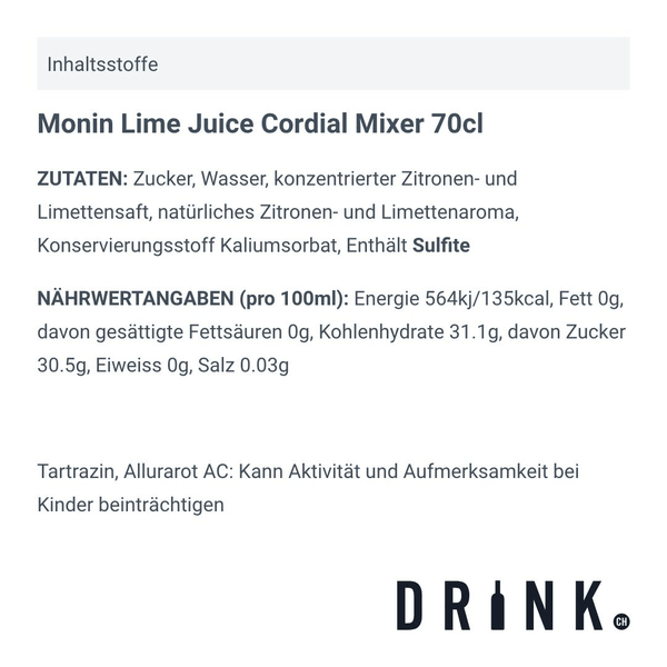Monin Lime Juice Cordial Mixer 70cl