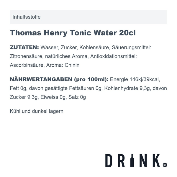 Tanqueray London Dry Gin 70cl avec 8x Thomas Henry Tonic Water