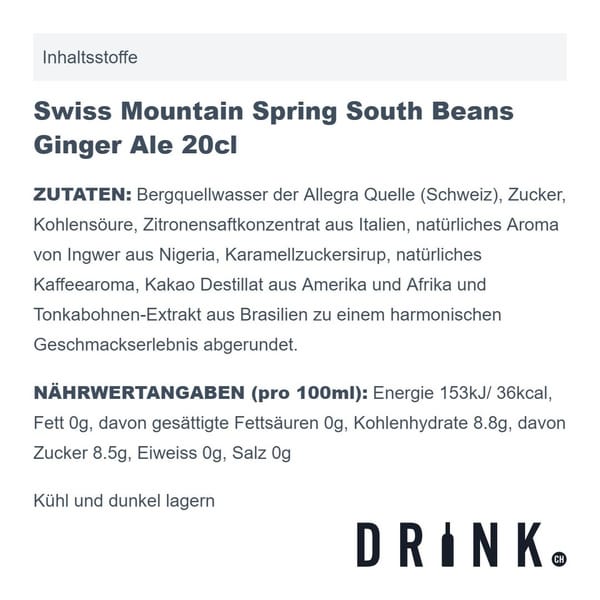 Swiss Mountain Spring South Beans Ginger Ale, 4er-Pack