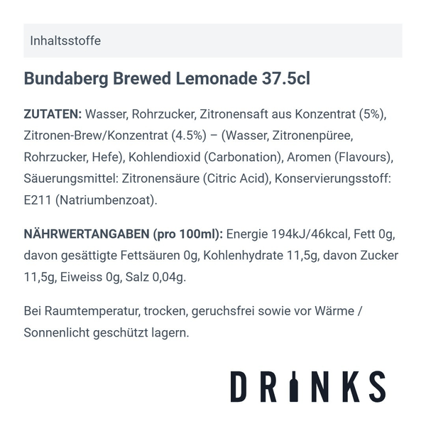 Bundaberg Brewed Lemonade 37.5cl Pack de 4
