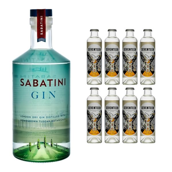 Sabatini London Dry Gin 70cl mit 8x 1724 Tonic Water