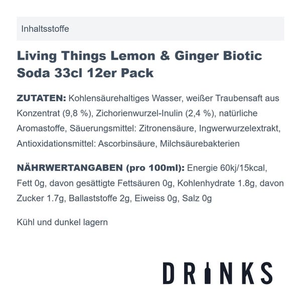Living Things Lemon & Ginger Biotic Soda 33cl 12er Pack