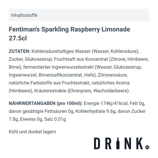 Fentimans Sparkling Raspberry Limonade 27.5cl Pack de 4