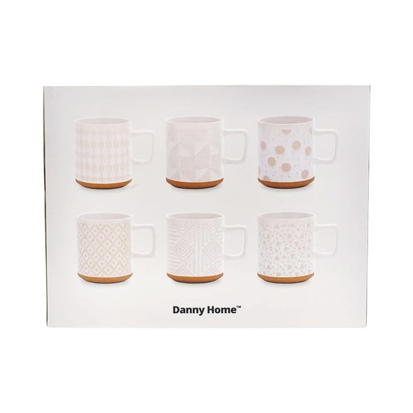 Danny Home Set de tasses beige avec divers motifs 40cl 6 pièces