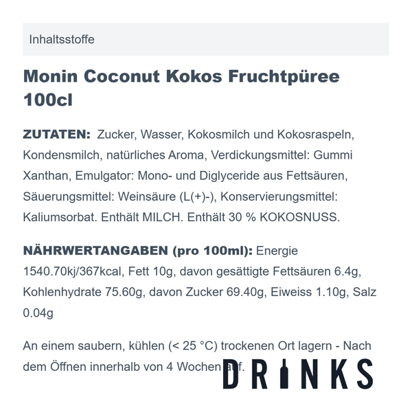 Monin Coconut  Kokos Fruchtpüree 100cl