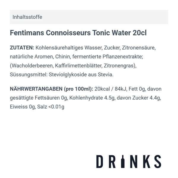 Fentimans Connoisseurs Tonic Water 20cl, 4er-Pack