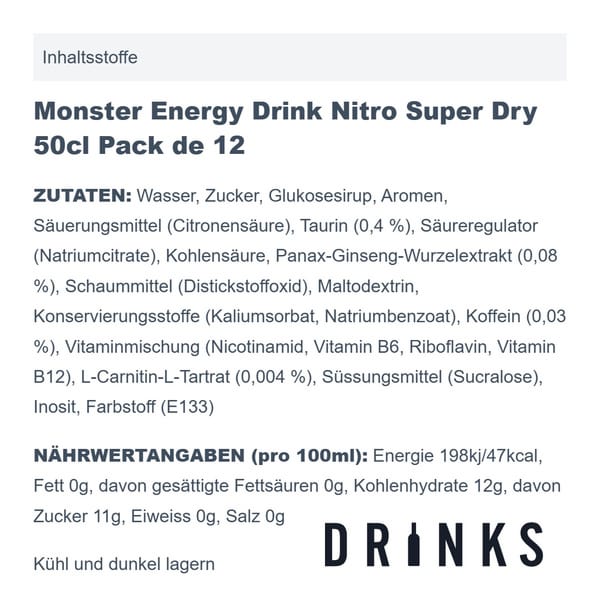 Monster Energy Drink Nitro Super Dry 50cl 12er Pack