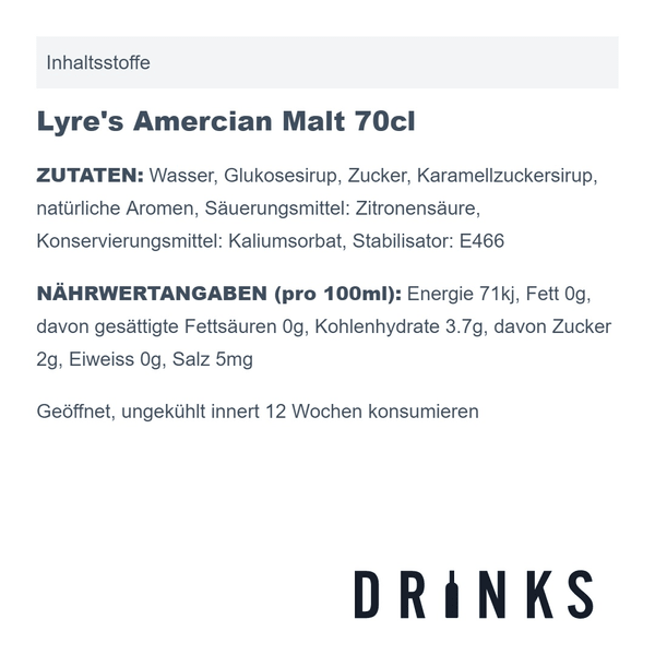 Lyre's Amercian Malt 70cl (alkoholfrei)