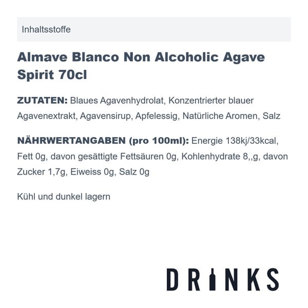 Almave Blanco Non Alcoholic Agave Spirit 70cl