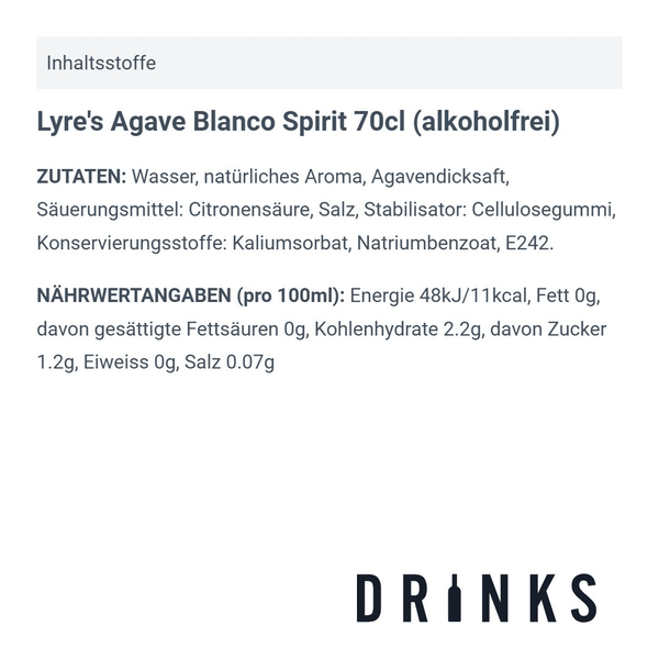 Lyre's Agave Blanco Spirit 70cl (sans alcool)
