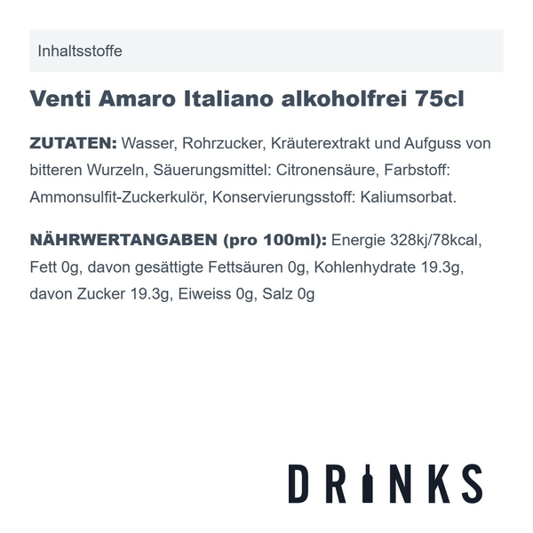 Venti Amaro Italiano sans alcool 75cl