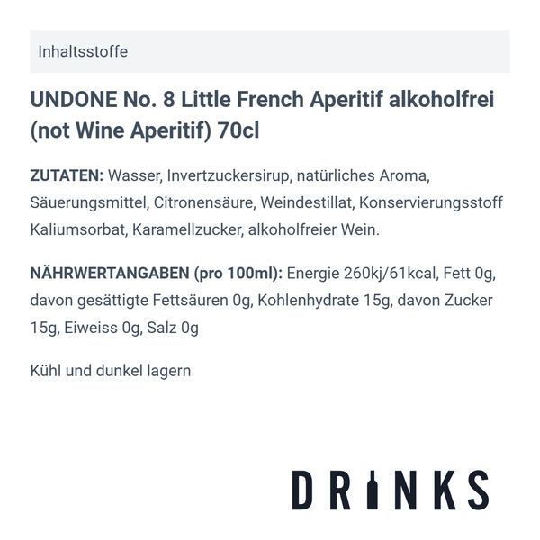 UNDONE No. 8 Little French Aperitif sans alcool (not Wine Aperitif) 70cl