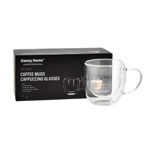 Danny Home Verre à cappuccino à double paroi 20 cl avec anse, pack de 2