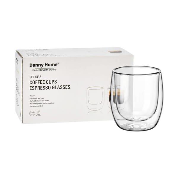 Danny Home Verre à espresso à double paroi 8cl, pack de 2