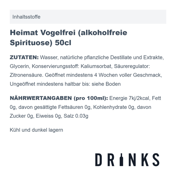 Heimat Vogelfrei (alkoholfreie Spirituose) 50cl