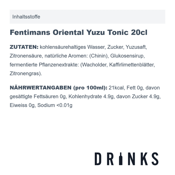 Fentimans Oriental Yuzu Tonic 20cl, Pack de 4
