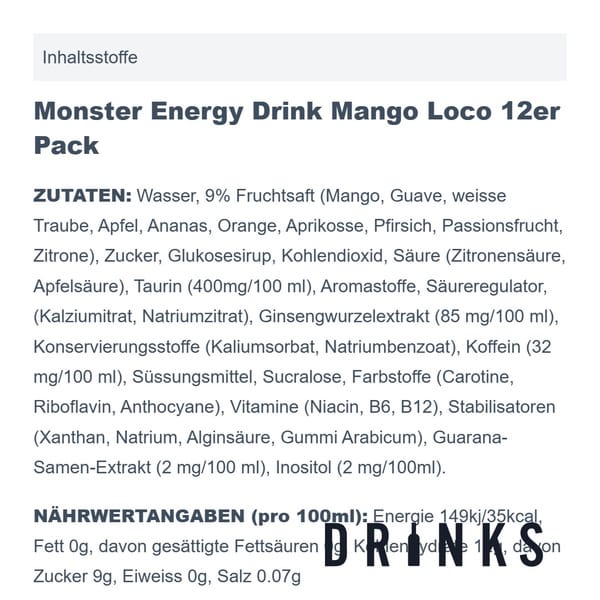 Monster Energy Drink Mango Loco 50cl 12er Pack