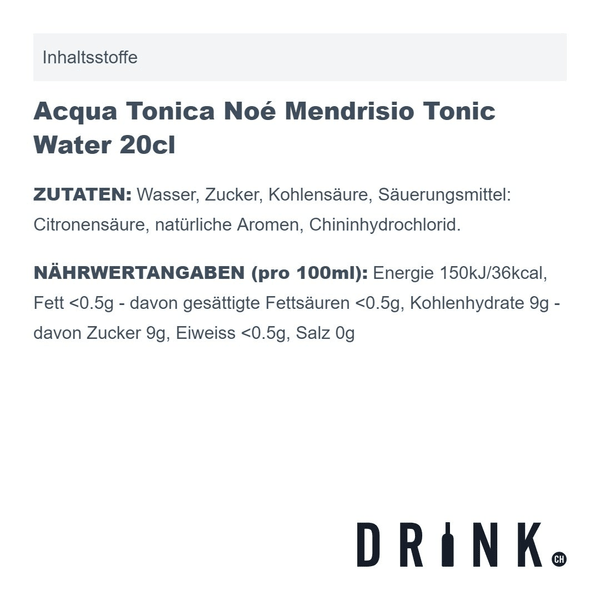 Acqua Tonica Noe Mendrisio Tonic Water 20cl 6er Pack