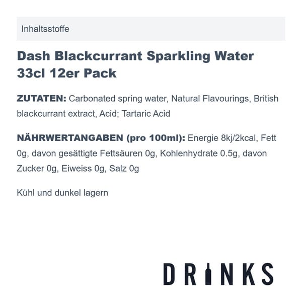Dash Blackcurrant Sparkling Water 33cl 12er Pack
