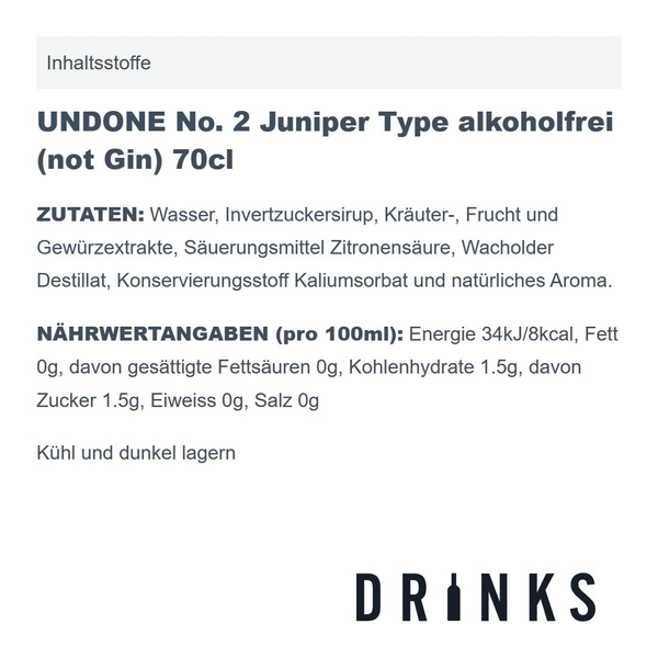 UNDONE No. 2 Juniper Type alkoholfrei (not Gin) 70cl