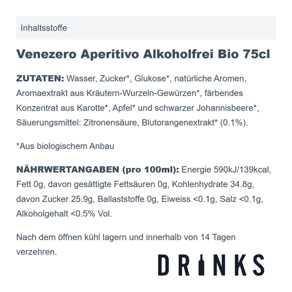 Venezero Aperitivo Sans Alcool Bio 75cl