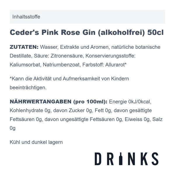 Ceder's Pink Rose Gin (alkoholfrei) 50cl