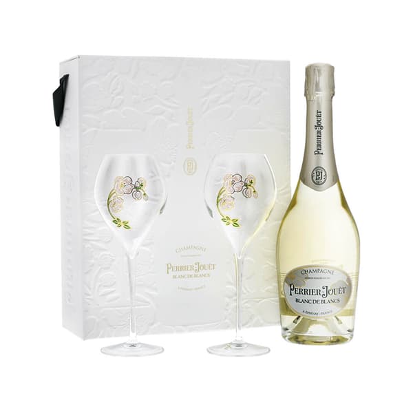 Perrier-Jouët Blanc de Blancs Champagner 75cl, Set avec 2 Flûtes