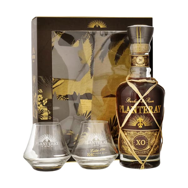 Plantation Barbados XO Extra Old 20th Anniversary Rum Set avec 2 verres